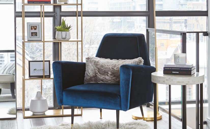blue velvet accent chair - bedroom interior design toronto